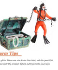 Live Action Undersea Treasure Chest Aquarium Ornament With Diver Air Bubbler For Aerating Your Fish Tank Durable Orange Resin Decoration