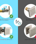 Comparison of solid brass shower body spray massage nozzles with adjustable flow and swivel neck versus standard models.