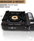 15,000 BTU Dual Fuel Portable Camp Stove With Carry Case For Propane Or Butane Piezo Ignition Includes 4 Butane Cans Patented Design dimensions