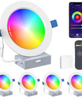 6 Inch Smart Recessed Lighting Kit With Remote And WiFi Color Changing RGBCW Canless Recessed Ceiling Lights 15W 1100LM Soffit