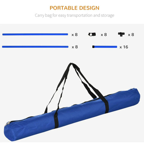 4 Piece Dog Agility Jump Set With Adjustable Heights For Versatile Training, carry bag with components, blue, ABS construction.