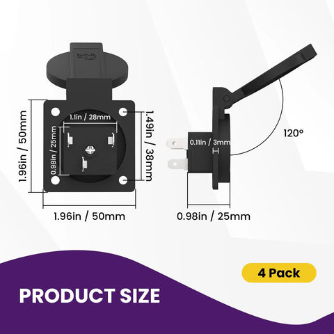 Tough As Nails 4 Pack US Standard Waterproof Power Outlet Faceplate 15A 125V dimensions with labelled measurements for installation.