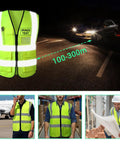Heavy-Duty Hi-Vis Safety Vest With Pockets And Zipper, Custom Reflective Workwear For Tradesmen And Job Sites, Lightweight Polyester Class 2 Vest, shown in vibrant neon yellow with reflective stripes.