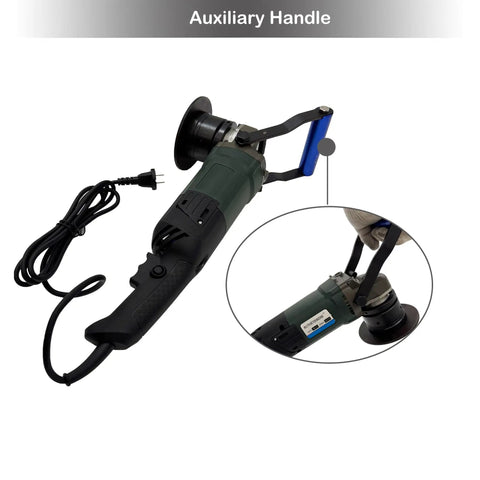 Professional Grade Smooth Operator Electric Handheld Curved Beveling Machine With Zero To Forty Five Degree Adjustable Chamfer Tool with auxiliary handle view.