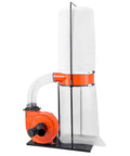 Beast 1200 CFM Dust Collector With 2.5 Micron Vortex Cone, 2.0HP Sawdust System, includes dust bag and filter bag, in orange and white.
