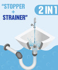Illustration of the No Nonsense 2 In 1 Sink Stopper And Hair Catcher showing water flow in a bathroom sink.