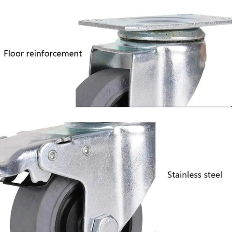Heavy Duty Swivel Caster Wheels With Conductive Rubber Treads For Ultra Quiet Rolling And Anti Static Safety Reinforced Base close-up of stainless steel mount and floor reinforcement