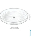 9-Inch Lazy Susan Organizer for Cabinets and Pantries, Grab-And-Go Turntable With One-Hand Access, clear, labeled dimensions