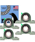 UCP205-16 Pillow Block Bearing Four Pack, Chrome Steel AISI 52100 mounted self aligning bearings, 1 inch bore, front view.