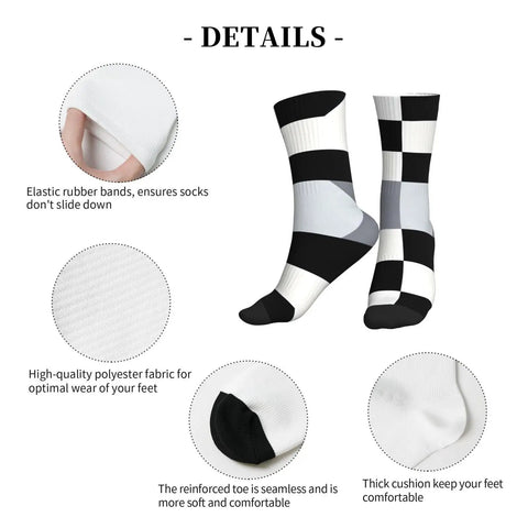Top Shelf Black And White Piano Plate Grid Athletic Socks Engineered For The Daily Grind With Fast Dry Polyester, showing elastic bands and cushion details.