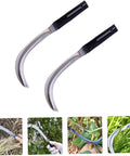 Two Pack Steel Willow Leaf Sickles, heavy duty garden and farm tools, arc blade with wooden handle, stainless steel, harvesting and weeding.