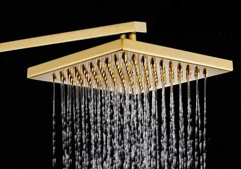 NUHSLF Shower System Luxury Brass Golden Shower Faucet Single Lever 8Inch Rain Shower Mixer Kit with Bidet Sprayer/Hand Shower/Tub Filler Rr22 E, square rain shower head with golden finish.