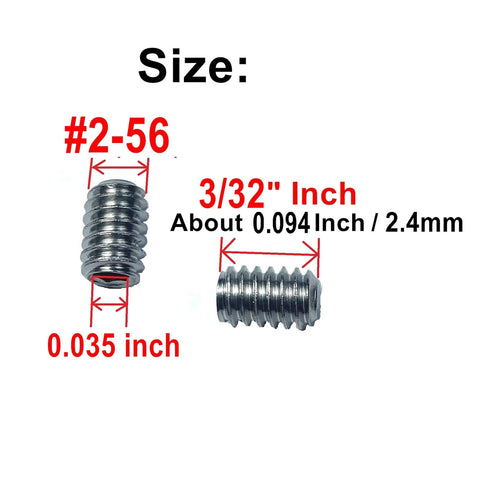 25 Pieces 2-56 X 3/32 Set Screws, 304 Stainless Steel Hex Socket Grub Screws, Allen Head, Size Diagram with Measurements