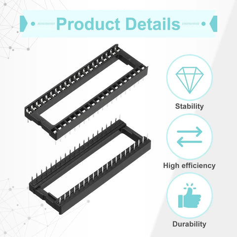 40 Pin DIP IC Socket Adapters Kit, 10 Pack, 2.54mm pitch, black color, showing stability, efficiency and durability features.