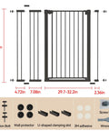 Extra Wide Adjustable Dog Gate For Doorways Built Tough Metal Pet Barrier features dimensions 43in height, adjustable width, includes installation kit.