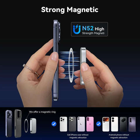 Magnetic External SSD With USB 3.2 Gen 2x2 up to 2000MBps attached to smartphone via strong magnet in use image.