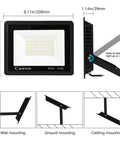 Front and side view of 2 Pack 60W Outdoor LED Flood Lights With Switch, IP66 Waterproof 6000K Daylight, adjustable mounting options