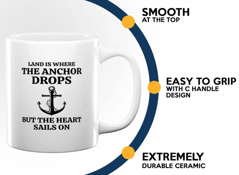 11oz White Coffee Mug Land Is Where We Sip Gift For Boaters And Sailors Funny Lake Life Glass Cup For Boat Captains And Crew