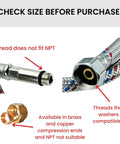 Diagram showing M10 and NPT thread incompatibilities with brass adapters, highlighting need for size check before purchase.
