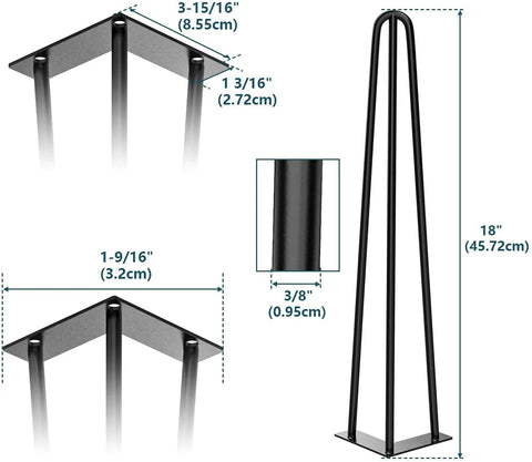 18 Inch Hairpin Table Leg Set Of 4 With Solid Rods Metal Desk Legs For Coffee Tables Benches Dining And Bar Height Furniture