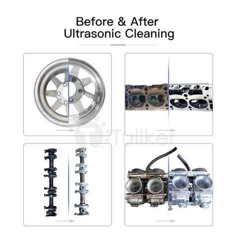 Before & after ultrasonic cleaning of metal automotive parts demonstrating results of Get Your Parts Spick And Span With This Badass 300W Ultrasonic Automotive Cleaner.
