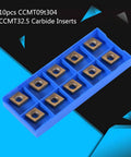 10-pack CCMT Turning Insert Set 32.5 Degree Carbide Inserts 9T304 for CNC Lathe in blue box