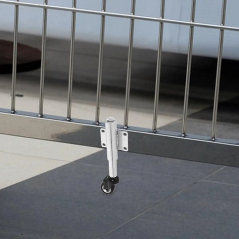 Top Shelf Premium Heavy Duty Gate Wheels With Spring Loaded Shock Absorption And Adjustable Height Casters For Smooth Rolling Metal Yard Gates Quick Install mounted on a metal gate, showcasing smooth functionality.