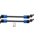 Beefy Hardened Steel Driveshaft Axles CVD Upgrade Kit for RC Cars with blue fittings, heavy duty power transmission parts on white background.