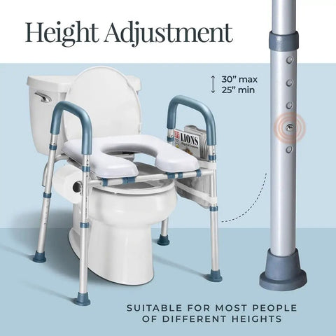 Adjustable Heavy Duty Toilet Seat Riser With Armrests For Seniors Holds Up To 400 Pounds Features Built Tough Foam Grips Non Slip Rubber Feet Foldable Design Quick Bathroom Mobility Aid