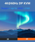 Comparison of 2K and 4K visuals with scenic mountains and auroras for Hassle Free 4K 60Hz DisplayPort KVM Switch.