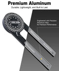 Hella Tough CNC Machined Aluminum Miter Saw Protractor And Rapid Angle Finder With Laser Engraved Scales, 7.2 inch, premium aluminum, lightweight design.