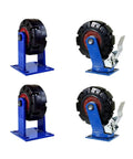 Heavy Duty Replacement Caster Wheels Featuring Gray Rubber Treads 8 Inch Swivel Locking Castors For Desks And Carts Rolls Like Butter Silent Set Of 4 Built Tough For Real World Grind, showcasing two pairs with blue mounts.