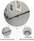 Heavy Duty Black Stair Handrail Wall Mount Kit 14 Ft Wrought Iron Build attached to wall with fine details and smooth finish.