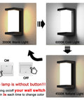 3 Color Temperature 24W LED Outdoor Wall Light Exterior Sconce Matte Black IP65 Waterproof Porch Patio Lamp control diagram