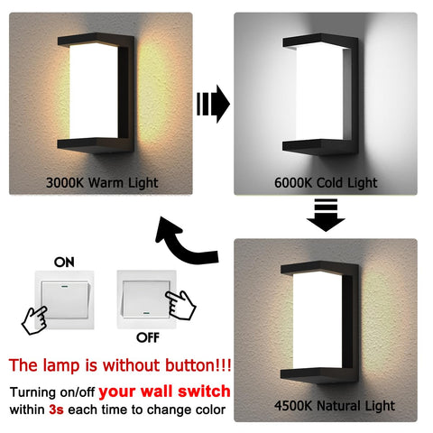 3 Color Temperature 24W LED Outdoor Wall Light Exterior Sconce Matte Black IP65 Waterproof Porch Patio Lamp control diagram
