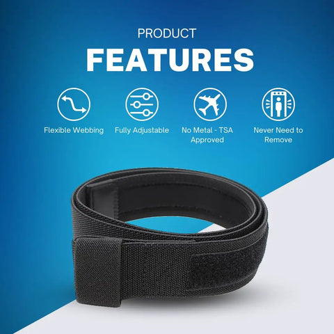 Flexible Black Nylon Belt With Adjustable Hook And Loop Closure No Buckle No Metal For TSA Approved Wear Fits Through Most Pants And Jeans Loops Ideal For Casual Or Work Outfits
