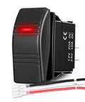 Marine Rocker Switch LED Light Bar 3 Pin With Red Backlit, SPST On Off Switch, with wiring leads