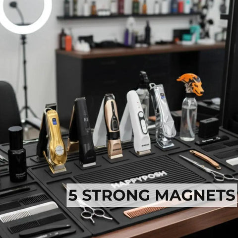 Modular Magnetic Barber Mat Set With Five Strong Magnets Extra Large Non Slip Rubber Barbershop Station Mat For Clippers And Tools
