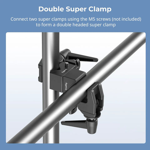 Beefy Heavy Duty Super Clamp Kit 2-Pack for Cameras Microphones Monitors and Lighting Gear, double clamp on metal pipes.