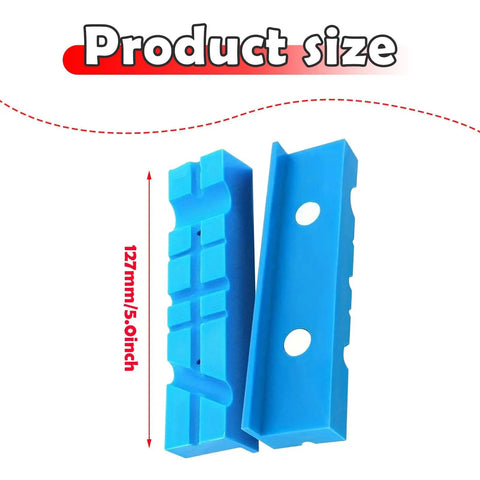 Two Pack Rubber Vise Jaw Pads With Multi Groove Textured Inserts in blue, measuring 127mm or 5 inches.