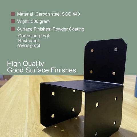 4x4 Wood Post Bracket Kit With 48 Stainless Steel Self Tapping Screws Heavy Duty Black Corner Joist Anchor For Post To Beam Connections Pergola Carport Shed Outdoor DIY Hardware 4 Pack Type A
