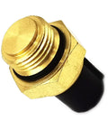 Coolant water temperature sensor, brass threaded body with black housing (close-up)