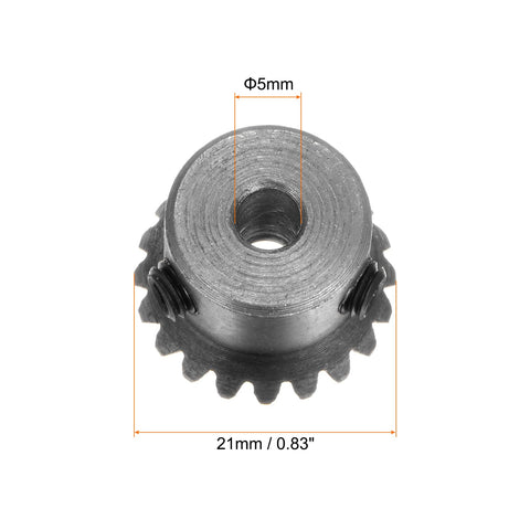 Two Piece Bevel Gear Set For Mechanisms, 1M Module, 20 Teeth, 5mm Shaft Hole, 1 To 1 Tapered Bevel Pinion Gear, 45 Steel
