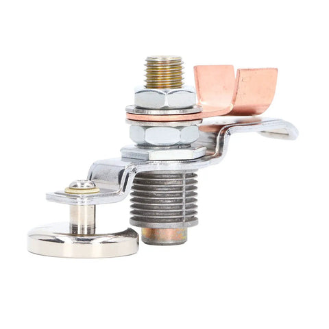 Heavy Duty Magnetic Grounding Clamp For Welding With Super Strong Suction and Durable Brass Nose Head, detailed side view.
