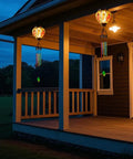 Solar Wind Chimes For Outdoors Featuring Cardinal Hot Air Balloon Glass Wind Chimes with night light on porch