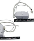 Two DA59-00294A/B ice maker module replacements with 8-pin connector, next to measuring ruler for size reference.
