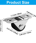 Smooth Rolling Mini Rigid Caster Wheels 8 Pack size details showing 1.1 inch steel and rubber design for furniture and cabinets.