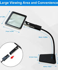 5X Full Page Magnifier With Light And Stand For Reading showing size dimensions and adjustable gooseneck