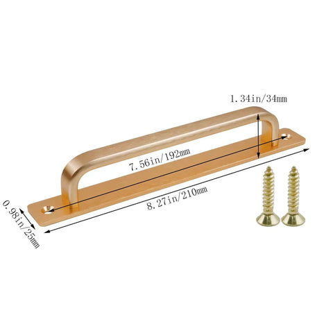 2 Pack Barn Door Handles for Cabinets and Drawers, Aluminum Alloy Flush Flat Base Pulls in Gold, with screws, dimensions labeled