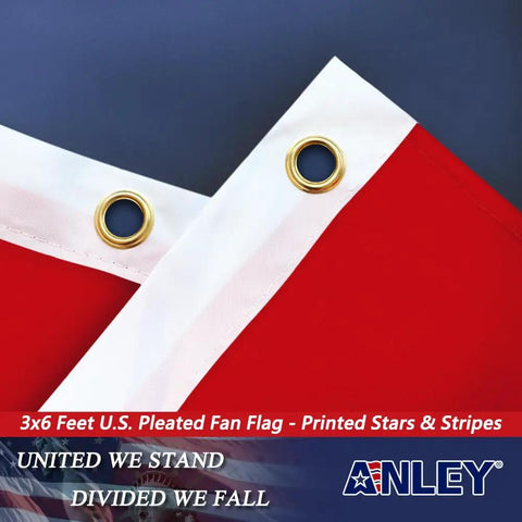 Detail of Patriotic 3 By 6 Feet Pleated Fan US Flag Half Fan Banner With Canvas Header And Brass Grommets Fade Resistant